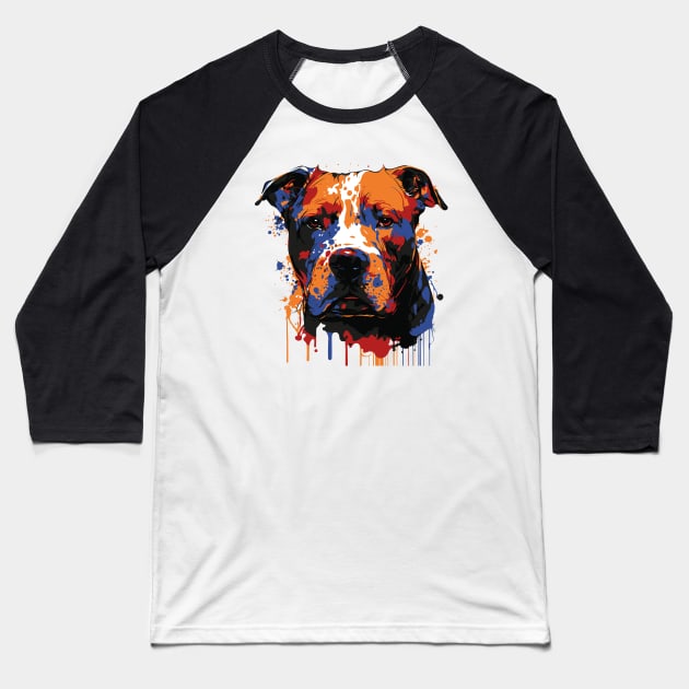 Colorful American pit bull face art Baseball T-Shirt by HB WOLF Arts